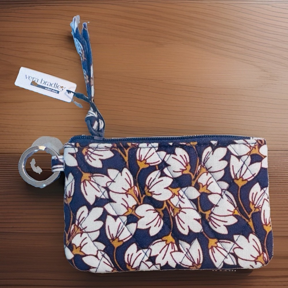 Vera Bradley Pawpaw Power Zip ID Storage Coin Card Wallet Keyring Floral New